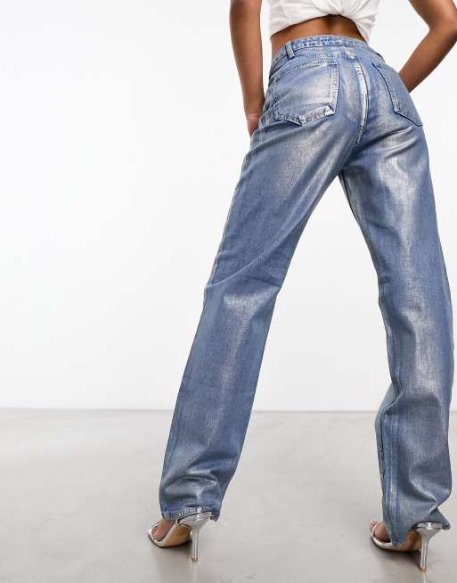 KYO The Brand – Metallic-Jeans in in blauer Waschung mit weitem Bein, 3 von 5