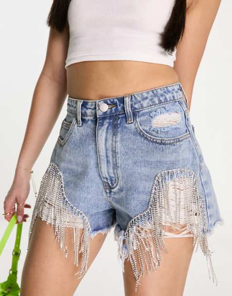 Kyo The Brand - Pantaloncini di jeans strappati lavaggio blu decorati - view 1