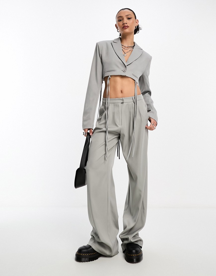 Kyo The Brand relaxed wide leg tailored pants in gray - part of a set