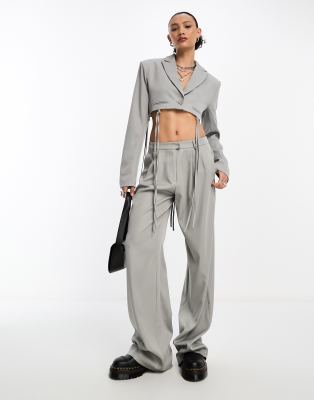 Kyo The Brand relaxed wide leg tailored pants in grey (part of a set)
