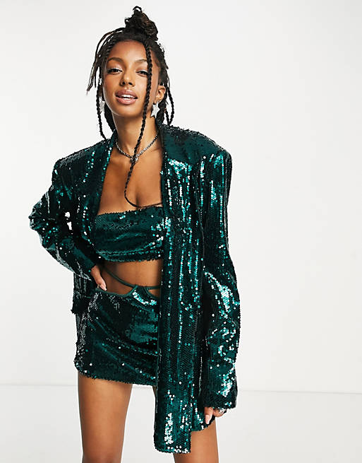 Kyo The Brand sequin blazer 3 piece co-ord in green