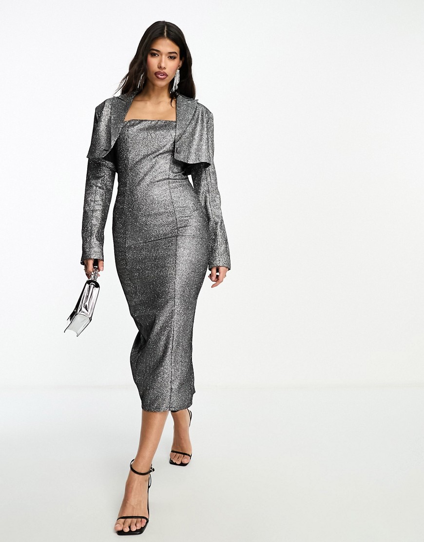 Kyo The Brand Sequin Cropped Blazer In Silver - Part Of A Set