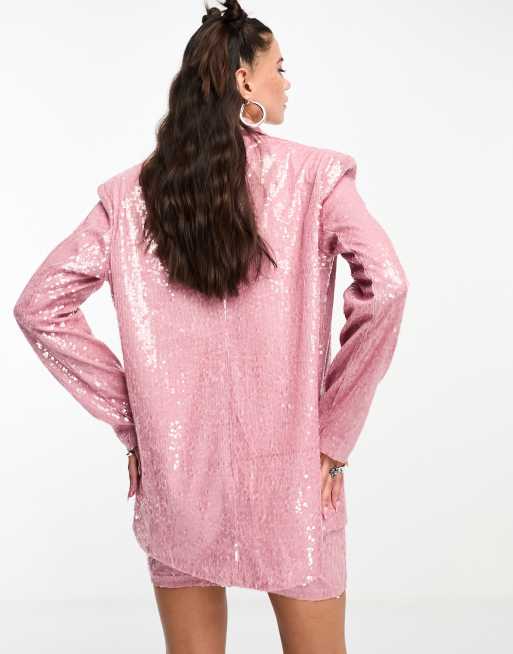 KYO The Brand - Skræddersyet, oversized og lyserød blazer med pailletter - Del af sæt, 2 af 4