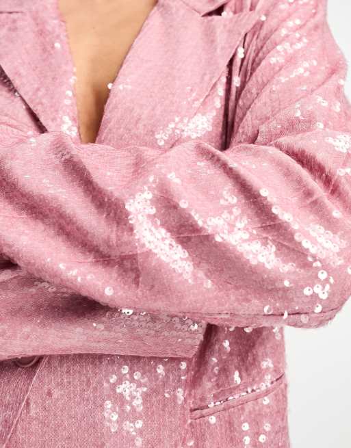 KYO The Brand - Skræddersyet, oversized og lyserød blazer med pailletter - Del af sæt, 4 af 4