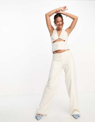 Kyo The Brand High Waist Baggy Pants In Cream - Part Of A Set-white