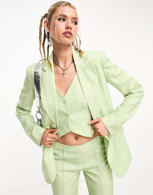 Green pinstripe blazer hotsell