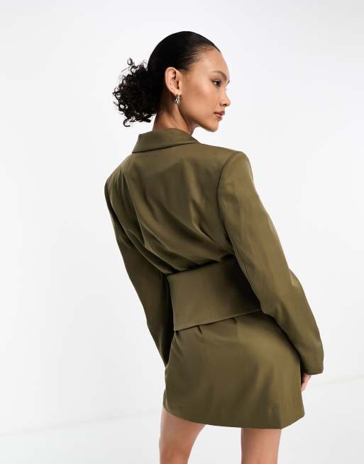 Kyo The Brand tailored blazer mini dress with removeable foldover belt  detail in khaki