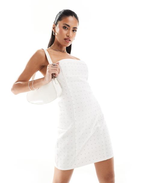 Kyo The Brand – Vit miniklänning med bandeau-ringning och strass i denim - view 1