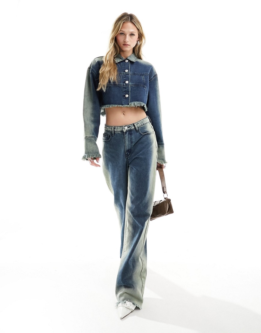 Kyo The Brand wide leg bleach wash jeans co-ord in indigo blue-Navy
