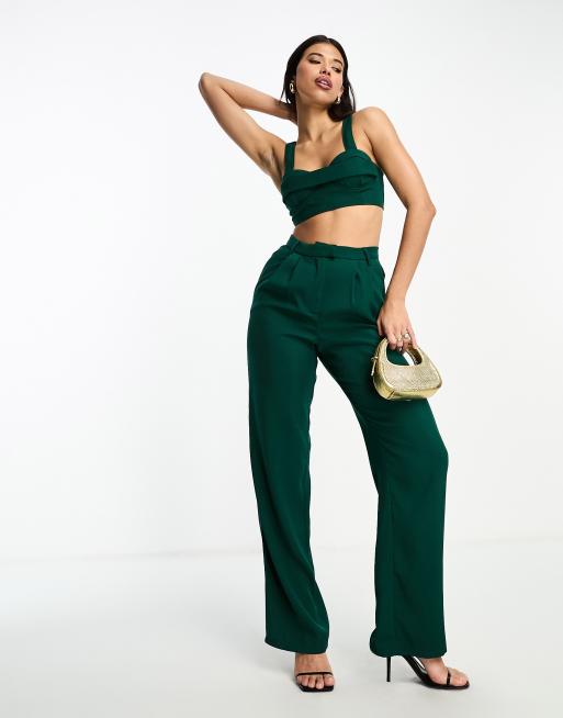 Kyo The Brand wide leg pants in emerald green part of a set