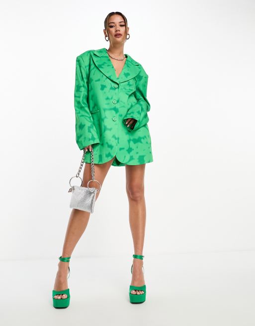 Kyo The Brand – Zielona wzorzysta sukienka o fasonie marynarki oversize