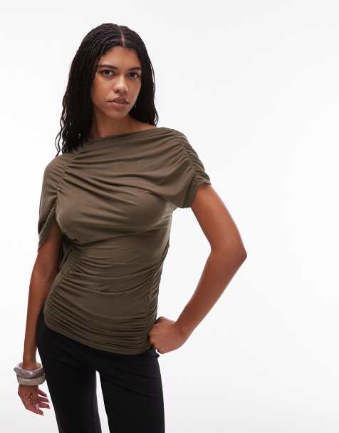 LAAGAM aeris draped top in khaki - view 1