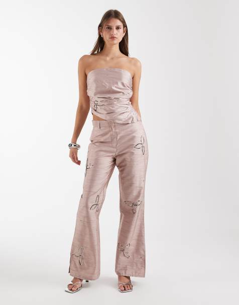 Laagam amelie textured sequin trouser in sand co-ord - view 1