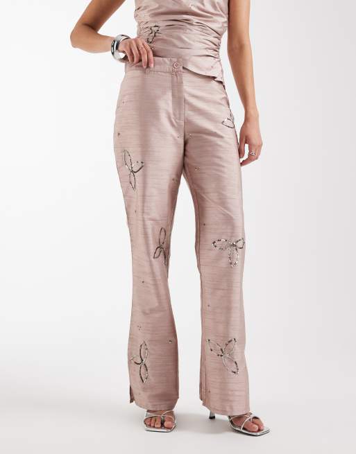 Laagam amelie textured sequin trouser in sand co-ord, 2 of 5