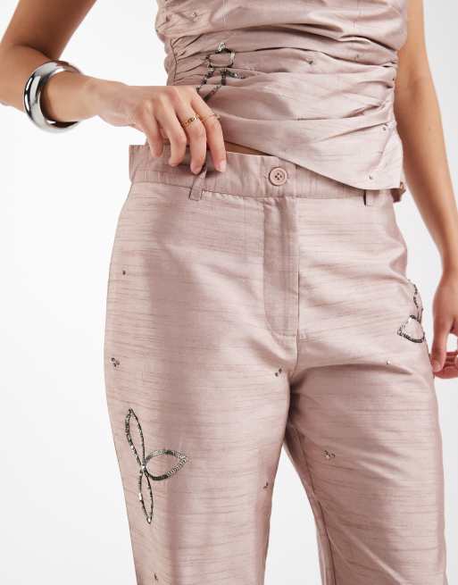 Laagam amelie textured sequin trouser in sand co-ord, 3 of 5