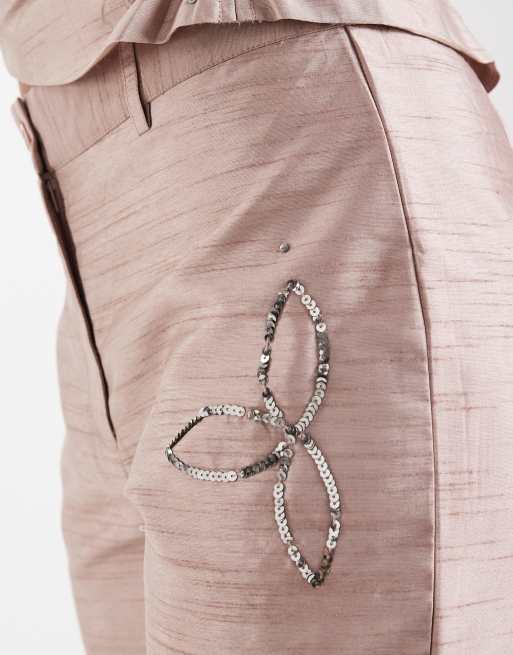 Laagam amelie textured sequin trouser in sand co-ord, 4 of 5