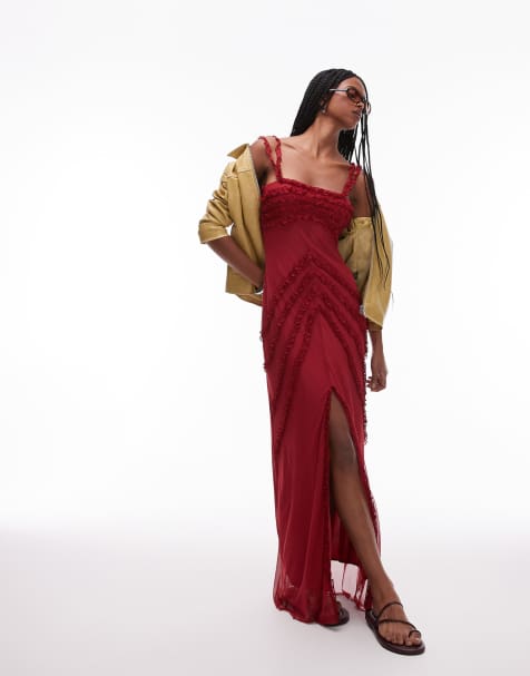 LAAGAM Arabella ruffle maxi dress in burgundy - view 1