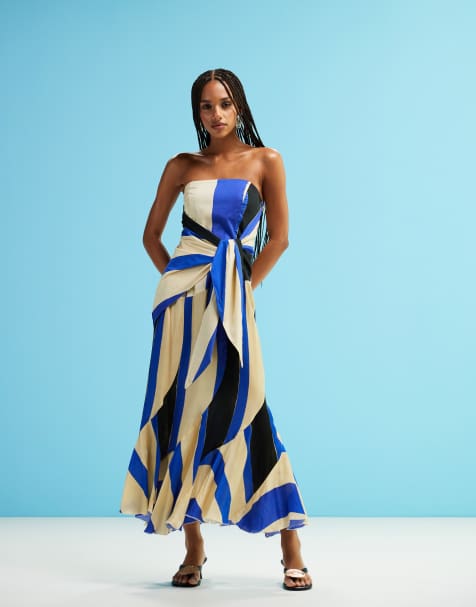 LAAGAM aria bandeau striped midi dress in blue - view 1