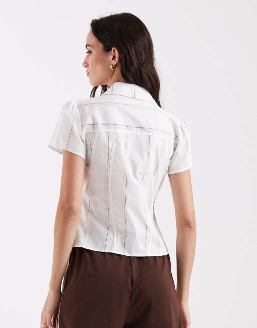 Laagam arlie fitted short sleeve shirt in white stripe, 4 of 4