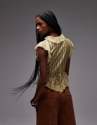 LAAGAM bettina yellow stripe ruffle blouse | ASOS