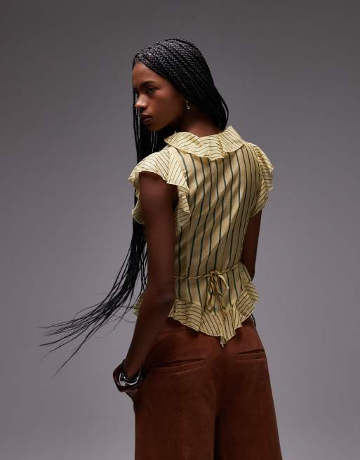 LAAGAM bettina yellow stripe ruffle blouse | ASOS