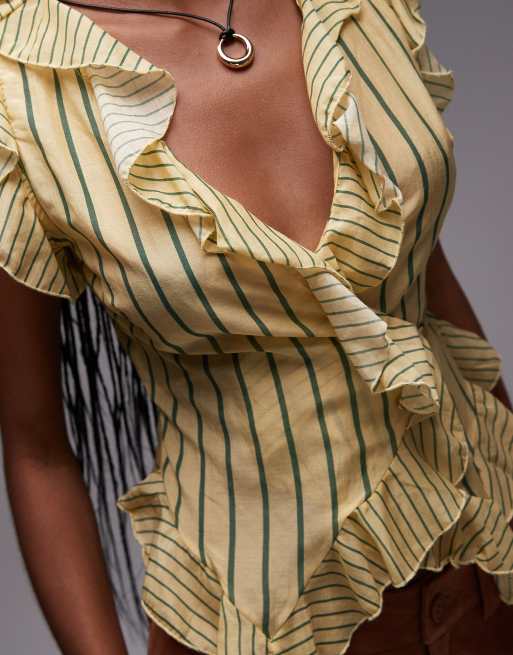 LAAGAM bettina yellow stripe ruffle blouse | ASOS