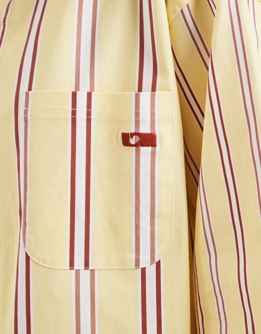 Laagam - Caos - Gestreept poplin overhemd in lichtgeel, deel van co-ord set, 3 van 4