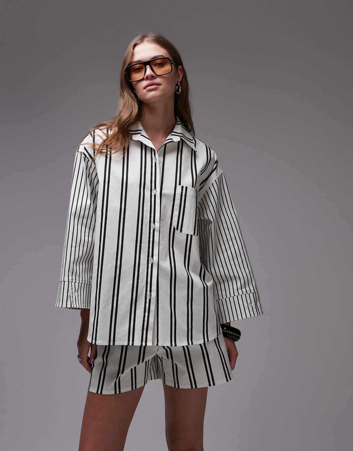 Laagam caos oversized poplin shirt in black and white