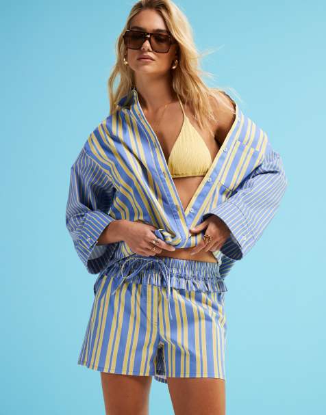 LAAGAM Caos poplin boxers in contrast blue and yellow stripe (part of a set) - view 1