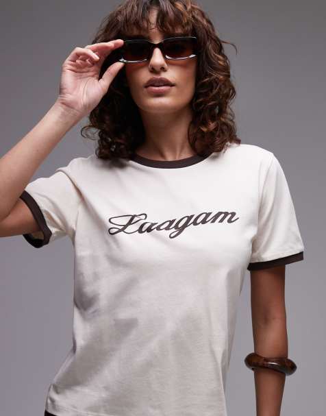 LAAGAM cotton logo ringer t-shirt in ecru - view 1
