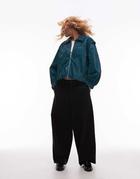 LAAGAM cupido textured bomber jacket with puffed long sleeves in teal green - view 1