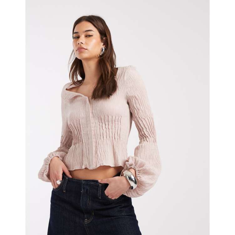 Laagam dalia puff sleeve long sleeve blouse in light pink | ASOS