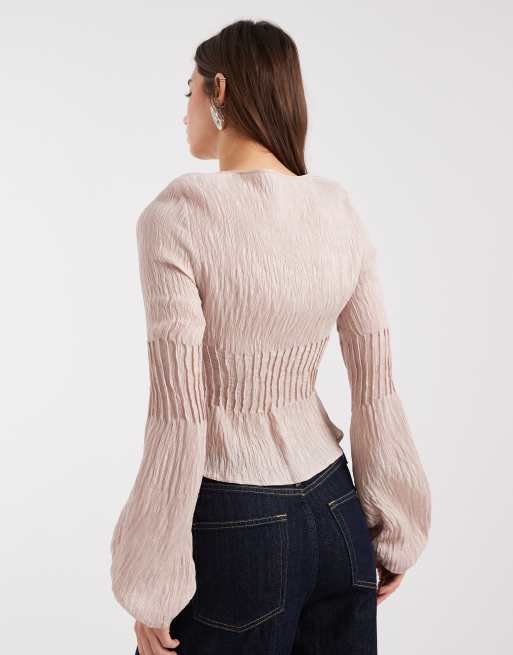 Laagam dalia puff sleeve long sleeve blouse in light pink, 4 of 4