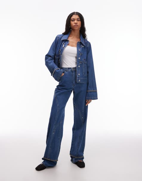 LAAGAM dallas turn-up wide leg jeans in indigo co-ord - view 1