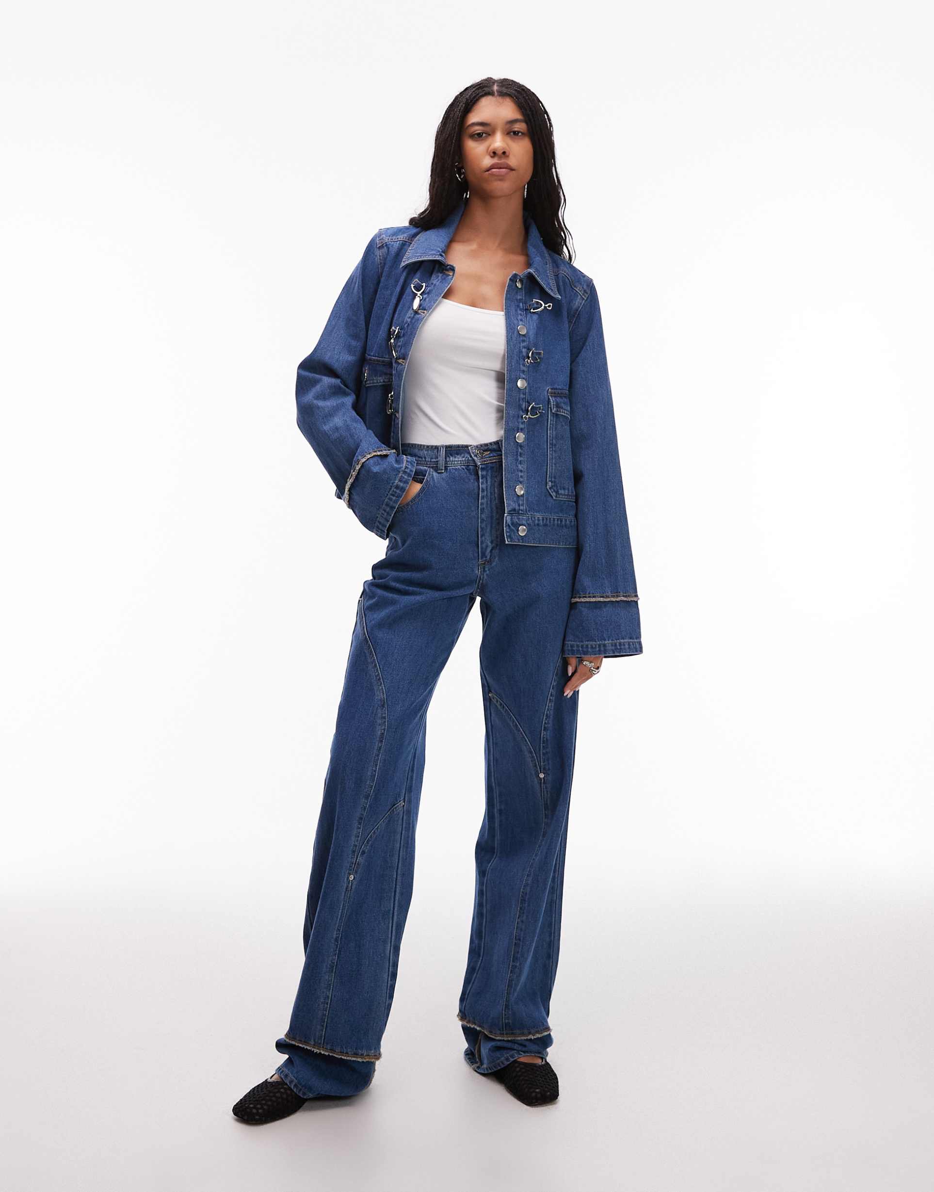 laagam dallas turn-up wide leg jeans in indigo - part of a set