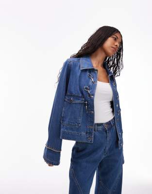 Laagam Dalston Crop Denim Jacket With Silver Clasps In Blue