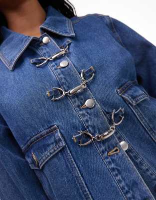 Laagam Dalston Crop Denim Jacket With Silver Clasps In Blue