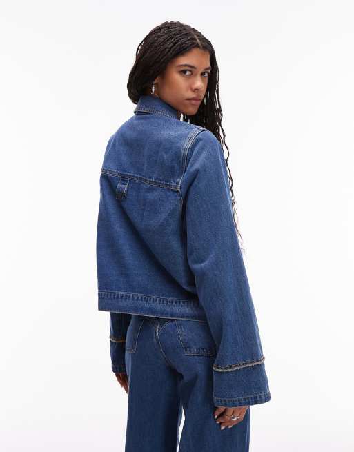 LAAGAM dalston crop denim jacket with silver clasps in indigo