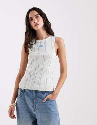 Débardeur brodé à rayures - Bleu clair-Multicolore L