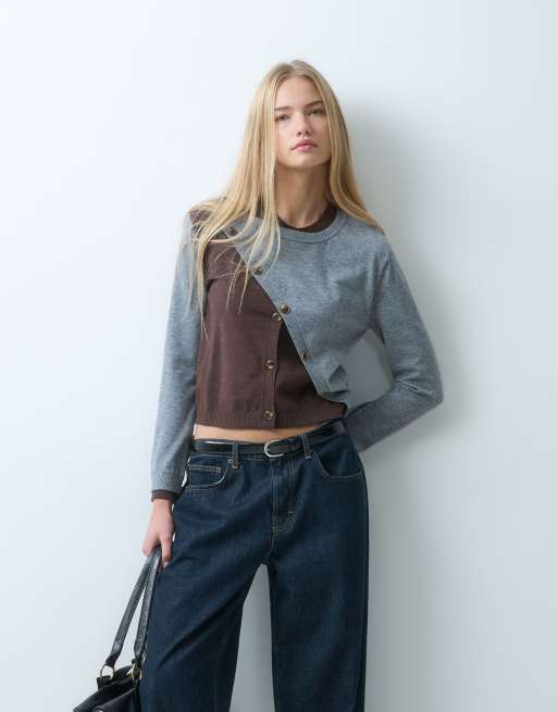 Laagam Egla asymmetric cardigan in grey and brown, 2 of 4