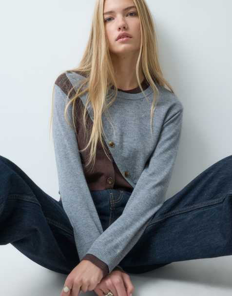 Laagam egla aysmmetric cardigan in grey and brown - view 1