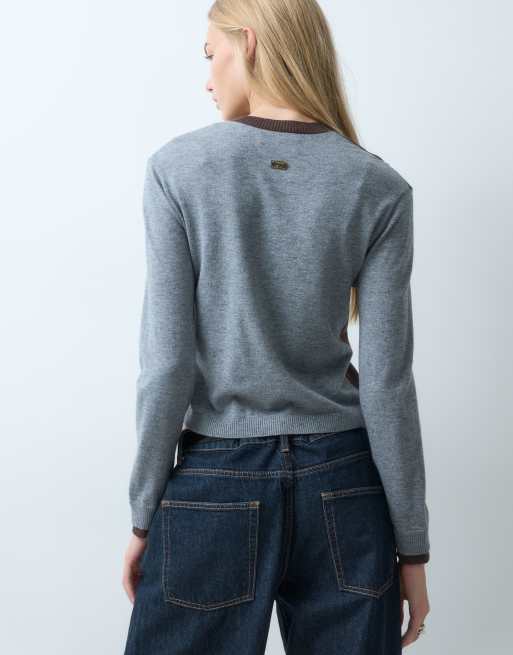 Laagam egla aysmmetric cardigan in grey and brown, 3 of 4