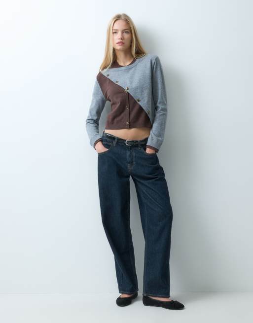 Laagam egla aysmmetric cardigan in grey and brown, 4 of 4