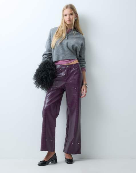 laagam elwyn textured wide leg pants in burgandy plum - view 1