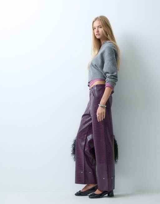 laagam elwyn textured wide leg pants in burgandy plum, 3 of 5