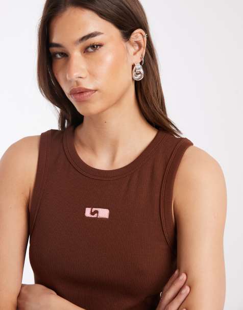 Laagam embroidered logo tank top in brown - view 1