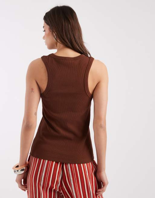 Laagam embroidered logo tank top in brown, 3 of 4