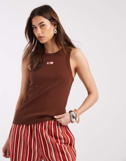 Laagam embroidered logo tank top in brown, 4 of 4