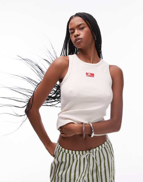 LAAGAM embroidered logo tank top in ecru