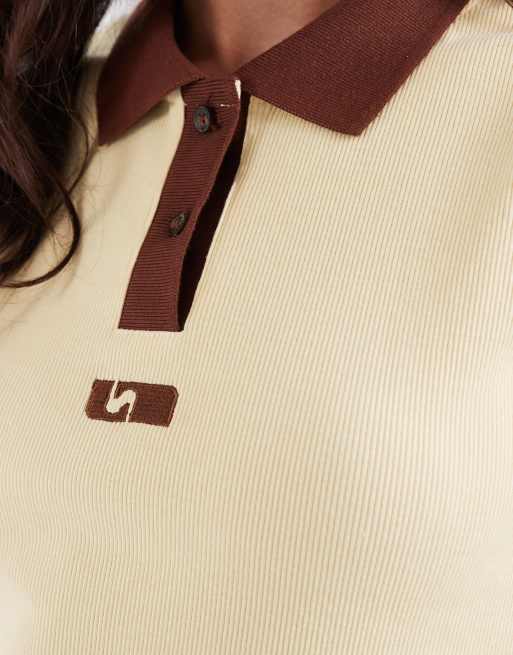Laagam - Erya - Kærnemælksgul polo med kontrasterende brune detaljer, 3 af 4